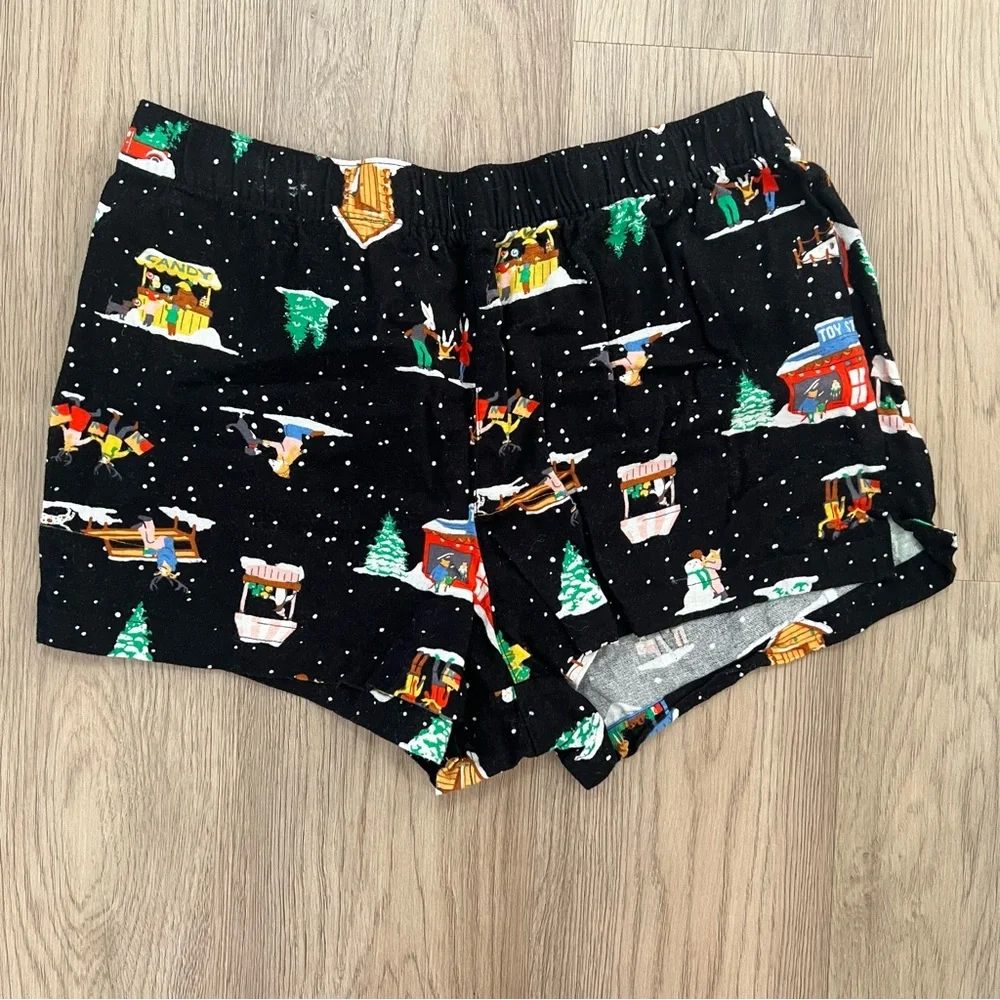 Old Navy Women’s Retro Holiday Village Flannel Short Sleeve Pajama Set Medium